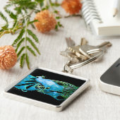 ELEGANT BLAUWGROEN BLAUW PEACOCK IN BLACK SLEUTELHANGER (Zijkant)