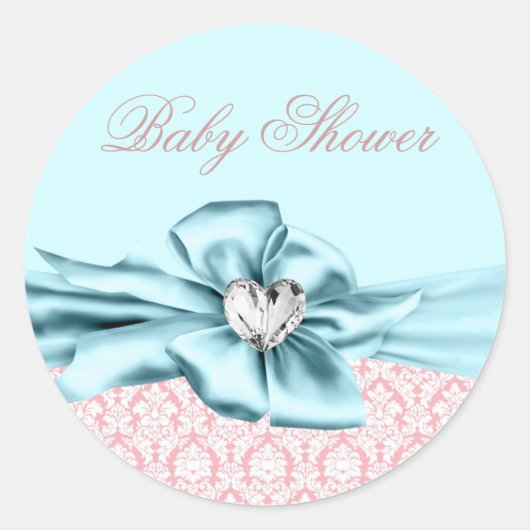 Elegant Blauwgroen Blauw Roze Baby showers Sticker (Voorkant)