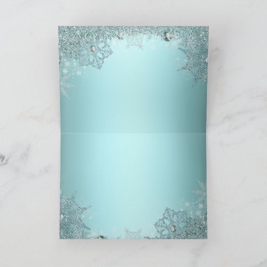 Elegant Blauwgroen Blauw Sneeuwvlok Kerstmis Feestdagen Kaart (Binnen)