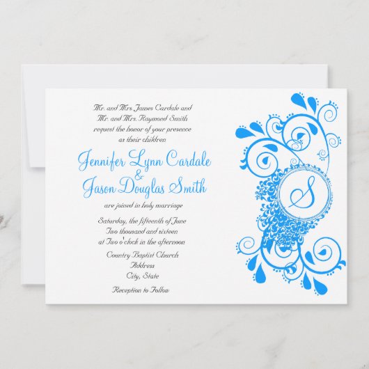 Elegant Blauwgroen Blauw Vlaams Monogram Weddensch Kaart (Voorkant)