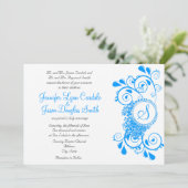 Elegant Blauwgroen Blauw Vlaams Monogram Weddensch Kaart (Staand voorkant)