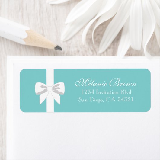 Elegant Blauwgroen Blauw Wit Lint Etiket (Insitu)