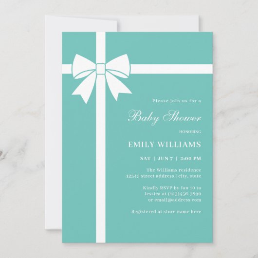 Elegant Blauwgroen blauw & wit lintboog Baby showe Kaart (Voorkant)