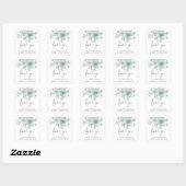 Elegant Blauwgroen Blauw Zee Mist Floral Hartelijk Vierkante Sticker (Vel)