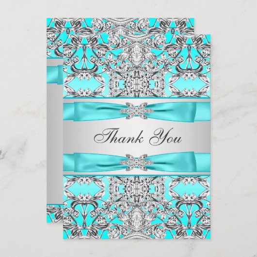 Elegant Blauwgroen Blauw Zilver Bedankt (Voorkant / Achterkant)