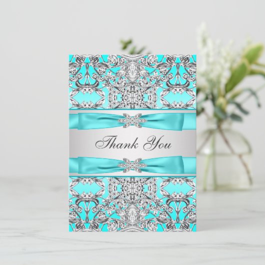 Elegant Blauwgroen Blauw Zilver Bedankt (Staand voorkant)