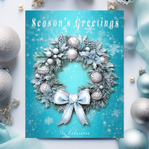 Elegant Blauwgroen Blauw & Zilveren Krans Kerstmis Feestdagenkaart
