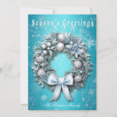 Elegant Blauwgroen Blauw & Zilveren Krans Kerstmis Feestdagenkaart (Voorkant)