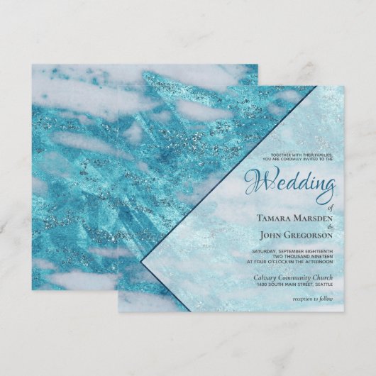 Elegant Blauwgroen blauwe marmer Glitter Geometric Kaart (Voorkant / Achterkant)