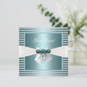 Elegant Blauwgroen Blauwe Stripe Witte Boe Kaart (Staand voorkant)