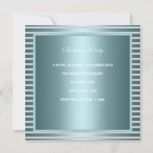 Elegant Blauwgroen Blauwe Stripe Witte Boe Kaart (Achterkant)