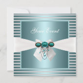 Elegant Blauwgroen Blauwe Stripe Witte Boe Kaart (Voorkant)