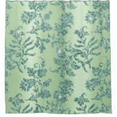 Elegant  Blauwgroen Bloemen Zilver Gilitter Accent Douchegordijn (Voorkant)