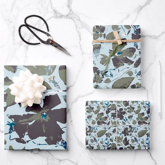 Elegant blauwgroen bloempatroon inpakpapier vel