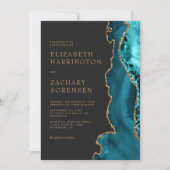 Elegant Blauwgroen Blue Agate Gold Wedding Kaart (Voorkant)