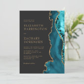 Elegant Blauwgroen Blue Agate Gold Wedding Kaart (Staand voorkant)