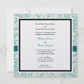 Elegant Blauwgroen Blue and White Damask Wedding Kaart (Achterkant)