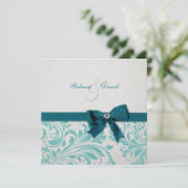 Elegant Blauwgroen Blue and White Damask Wedding Kaart (Staand voorkant)