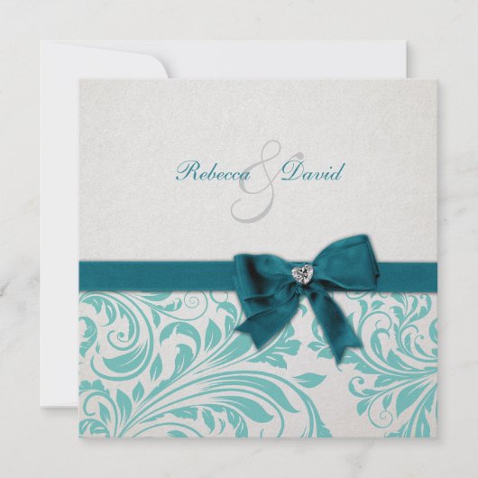 Elegant Blauwgroen Blue and White Damask Wedding Kaart (Voorkant)