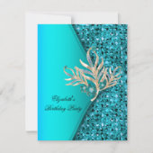Elegant Blauwgroen Blue Aqua Glitter Birthday Part Kaart (Voorkant)