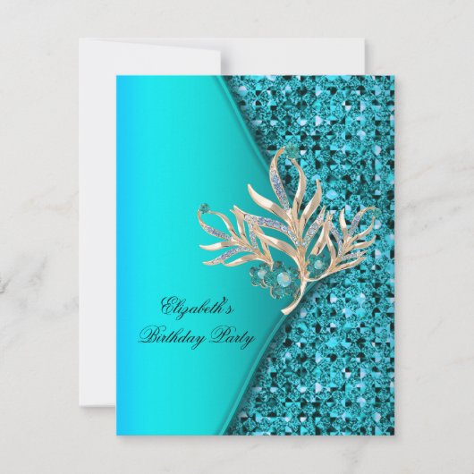 Elegant Blauwgroen Blue Aqua Glitter Birthday Part Kaart (Voorkant)