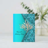 Elegant Blauwgroen Blue Aqua Glitter Birthday Part Kaart (Staand voorkant)
