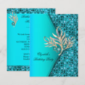 Elegant Blauwgroen Blue Aqua Glitter Birthday Part Kaart (Voorkant / Achterkant)