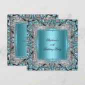 Elegant Blauwgroen Blue Birthday Party Silver Blac Kaart (Voorkant / Achterkant)