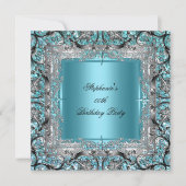 Elegant Blauwgroen Blue Birthday Party Silver Blac Kaart (Voorkant)