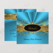 Elegant Blauwgroen Blue Black Birthday Kaart (Voorkant / Achterkant)