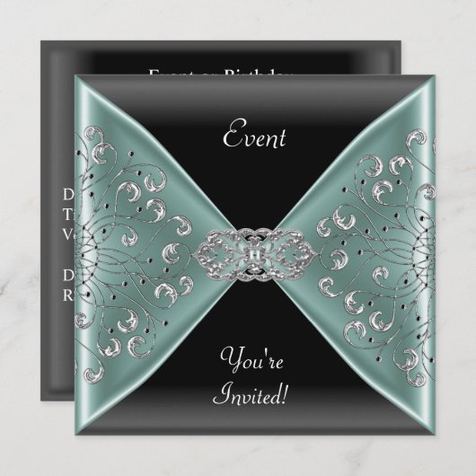 Elegant Blauwgroen Blue Black Event Party Kaart (Voorkant / Achterkant)