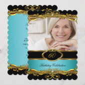 Elegant Blauwgroen Blue Black Gold 60th Birthday P Kaart (Voorkant / Achterkant)