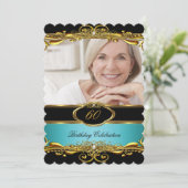 Elegant Blauwgroen Blue Black Gold 60th Birthday P Kaart (Staand voorkant)