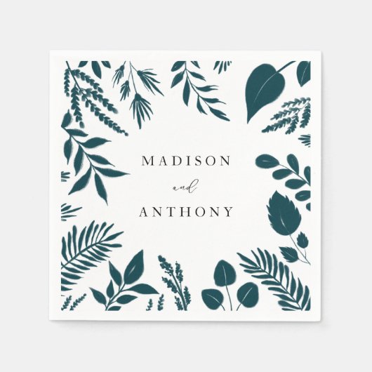 Elegant Blauwgroen Blue Botanical Wedding Servet (Voorkant)