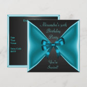 Elegant Blauwgroen Blue Bow Black Event Party Kaart (Voorkant / Achterkant)