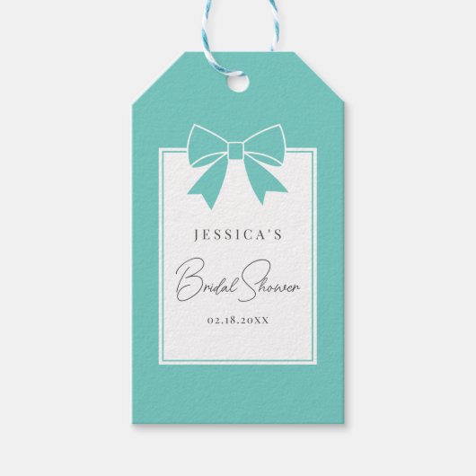 Elegant Blauwgroen Blue Bow Vrijgezellenfeest Dank Cadeaulabel (Voorkant)