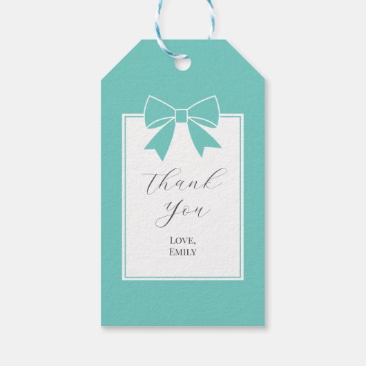 Elegant Blauwgroen Blue Bow Vrijgezellenfeest Dank Cadeaulabel (Achterkant)