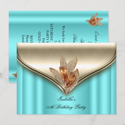 Elegant Blauwgroen Blue Bronze Brown Gold Birthday Kaart (Voorkant / Achterkant)