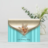 Elegant Blauwgroen Blue Bronze Brown Gold Birthday Kaart (Staand voorkant)