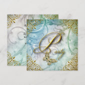 Elegant Blauwgroen Blue Butterfly Floral Gold Part Kaart (Voorkant / Achterkant)