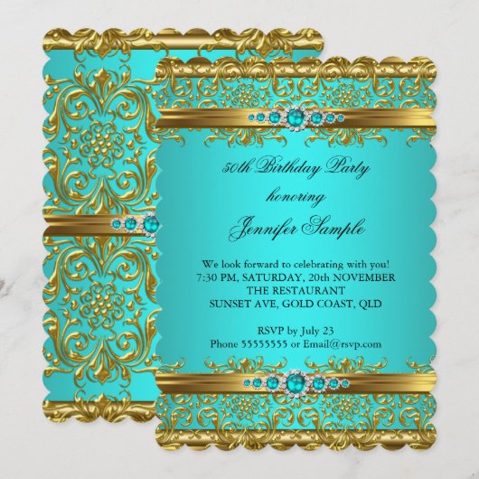 Elegant Blauwgroen Blue Damask Diamond Birthday 2 Kaart (Voorkant / Achterkant)