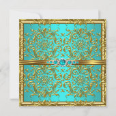 Elegant Blauwgroen Blue Damask Diamond Birthday Kaart (Achterkant)