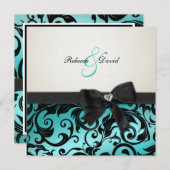 Elegant Blauwgroen Blue Damask met diamantstrik Kaart (Voorkant / Achterkant)