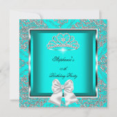 Elegant Blauwgroen Blue Damask Silver Birthday Par Kaart (Voorkant)
