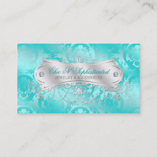 Elegant Blauwgroen Blue Damask Swirl Visitekaartje