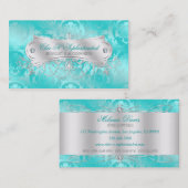 Elegant Blauwgroen Blue Damask Swirl Visitekaartje (Voorkant / Achterkant)