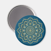 Elegant Blauwgroen Blue en Gold Floral Mandala Pat Magneet (Voorkant / Achterkant)