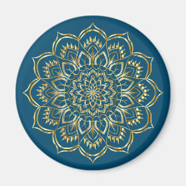 Elegant Blauwgroen Blue en Gold Floral Mandala Pat Magneet