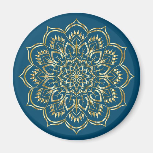 Elegant Blauwgroen Blue en Gold Floral Mandala Pat Magneet (Voorkant)