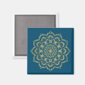 Elegant Blauwgroen Blue en Gold Floral Mandala Pat Magneet (Voorkant / Achterkant)